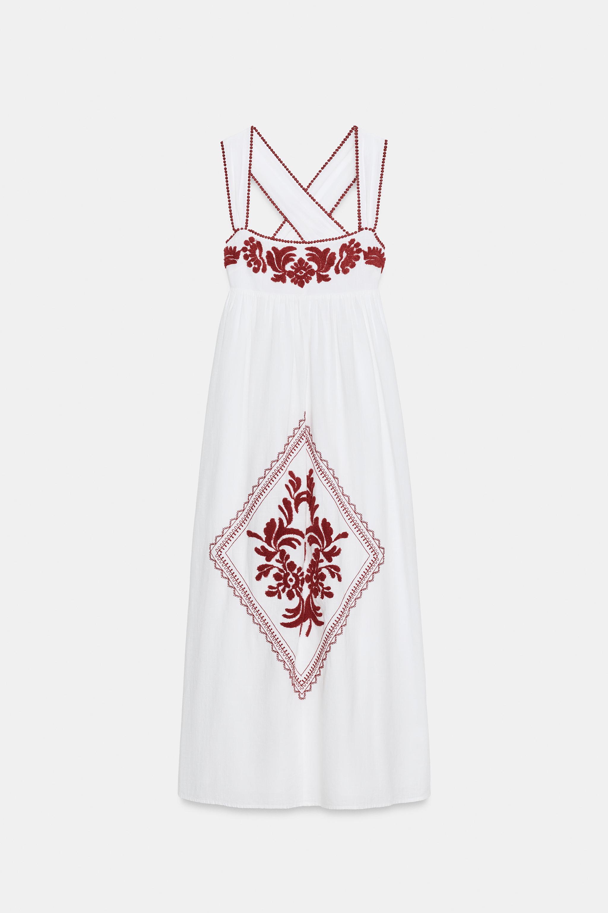 EMBROIDERED TEXTURED MIDI DRESS